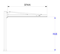 Dimensional Drawing for 100 Pound (lb) Capacity Free Standing Aluminum Tool Solution Jib Cranes